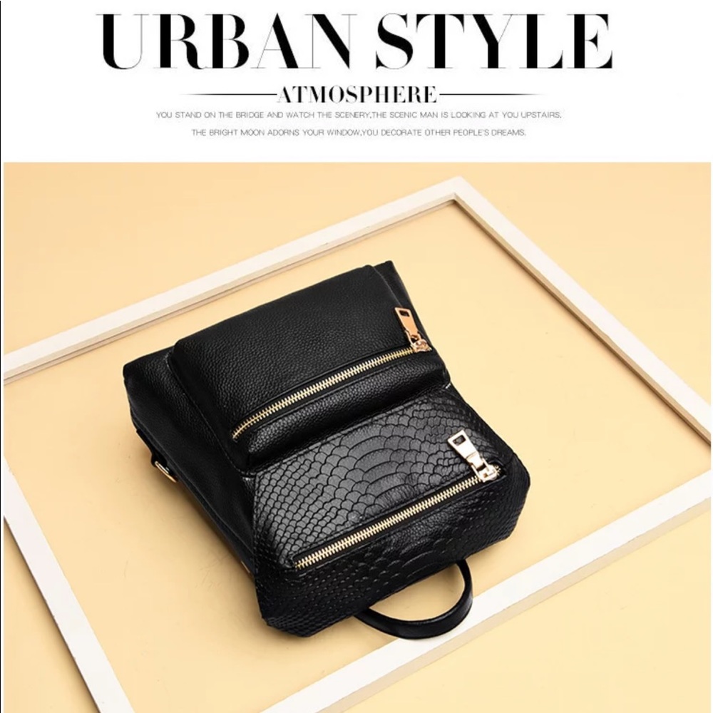Faux Crocodile- Top Grain Leather Backpack - Picture 2 of 7